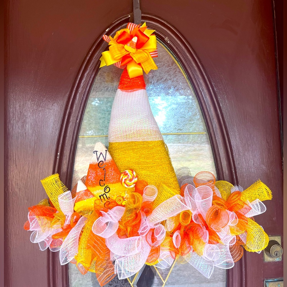Halloween Candy Corn Witch Hat Wreath